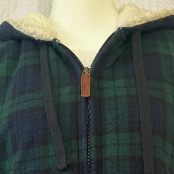 L.L.Bean Scotch Plaid Flannel Shirt Sherpa-Lined Zip Hoodie - Picture 8 of 14